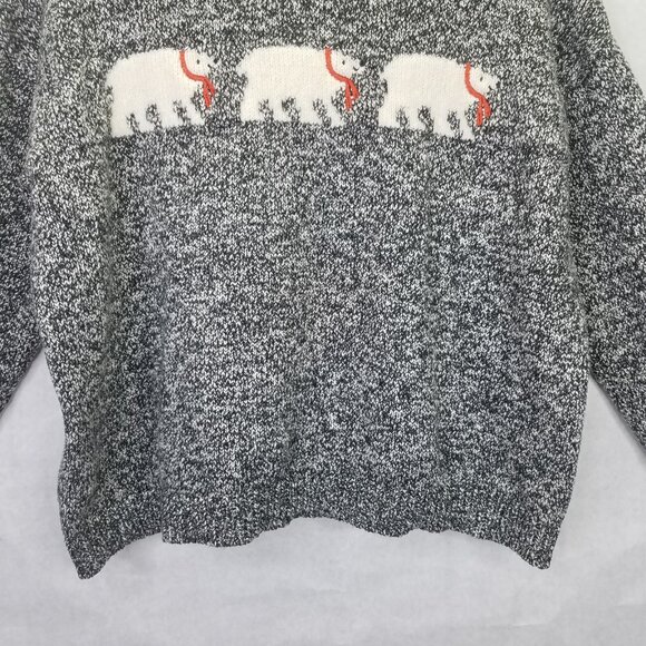 Loft Polar Bears Mock Neck Sweater Women's XL Marled Black White Stretch Knit - Picture 6 of 14